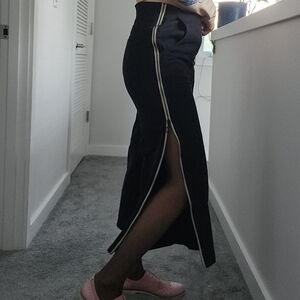 Black High-Waisted Pants with Front Zipper